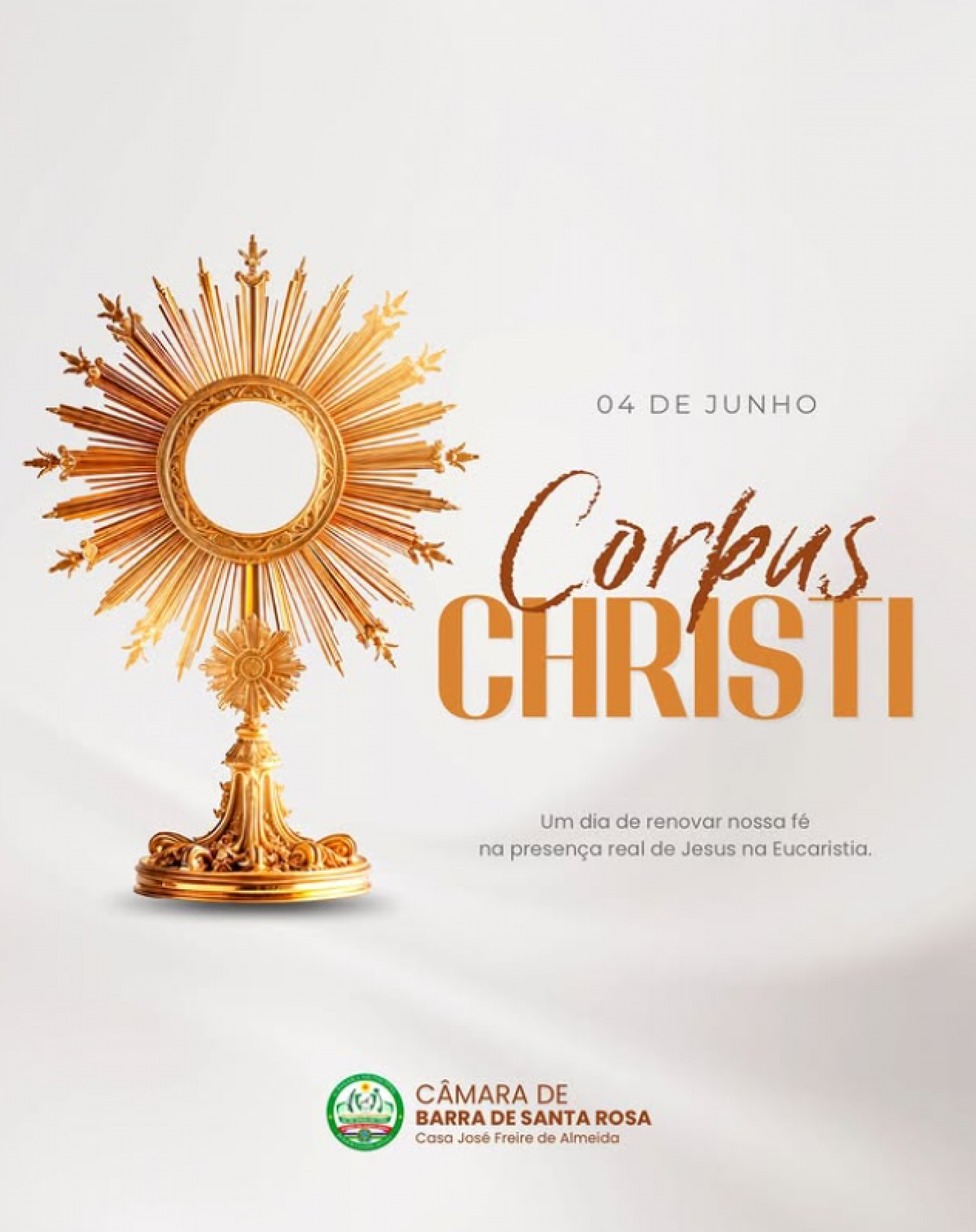 Neste Dia de Corpus Christi, celebramos a fé, a esperança e a presença de Cristo na Eucaristia, fortalecendo os valores de amor, solidariedade e frate